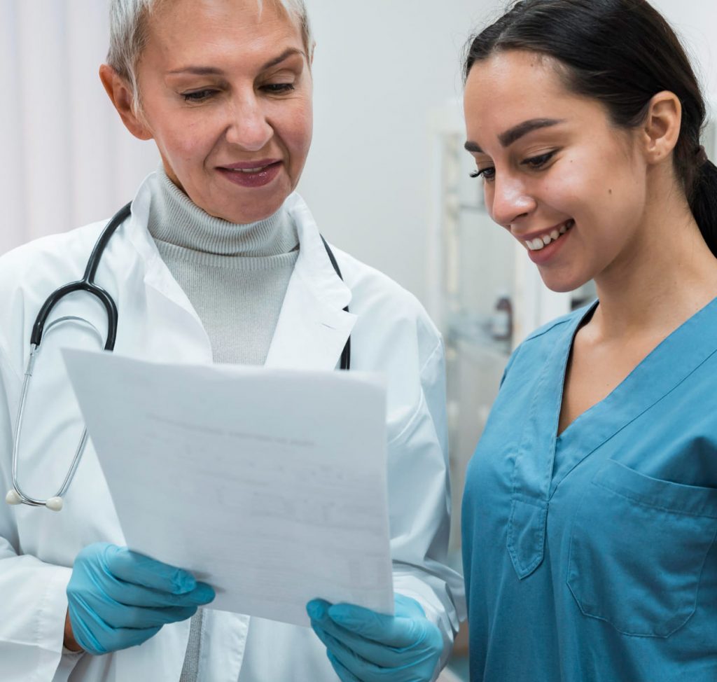 AI-powered search interface showing healthcare queries and medical information results